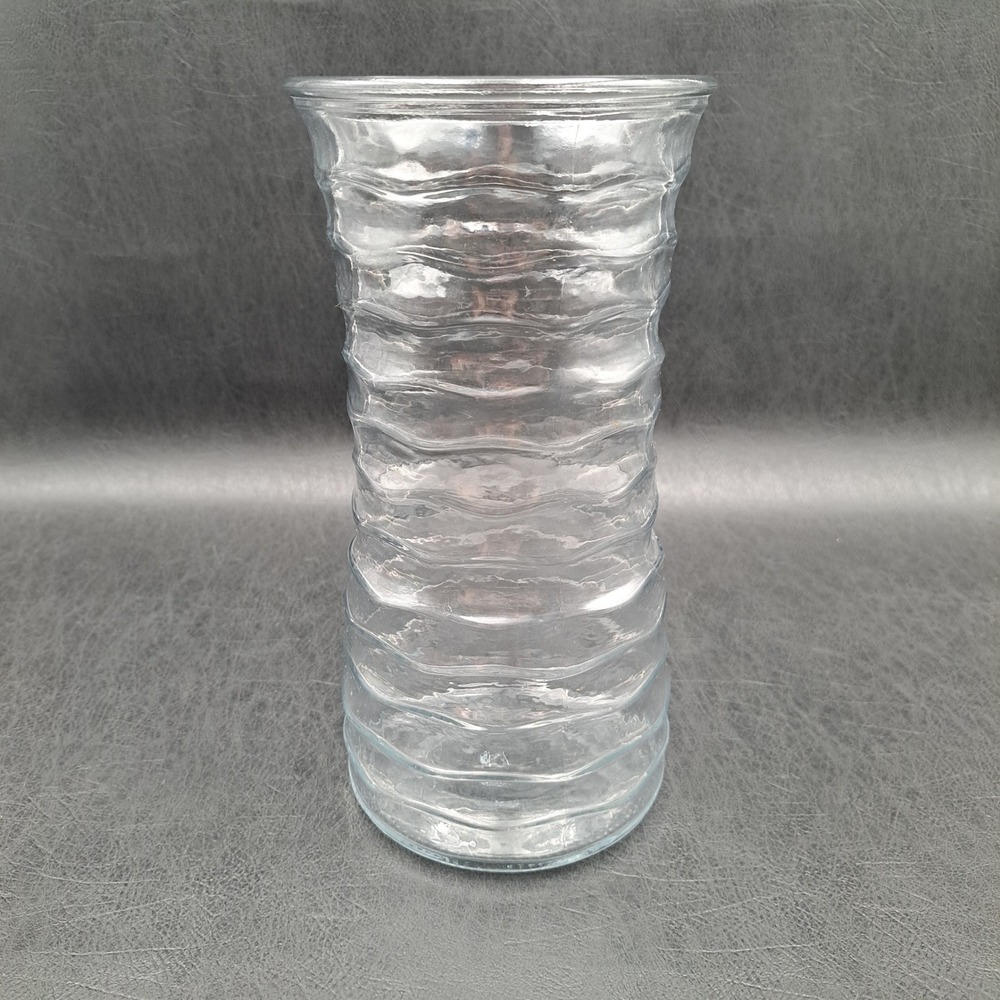 Vintage Clear Lead Crystal Ripple Textured Flared Glass Vase Centerpiece 9.5"
